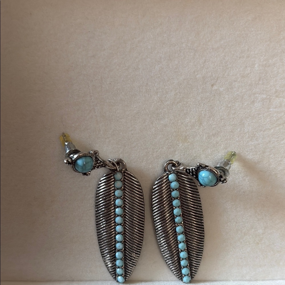 Silver and Turquoise Feather Earrings